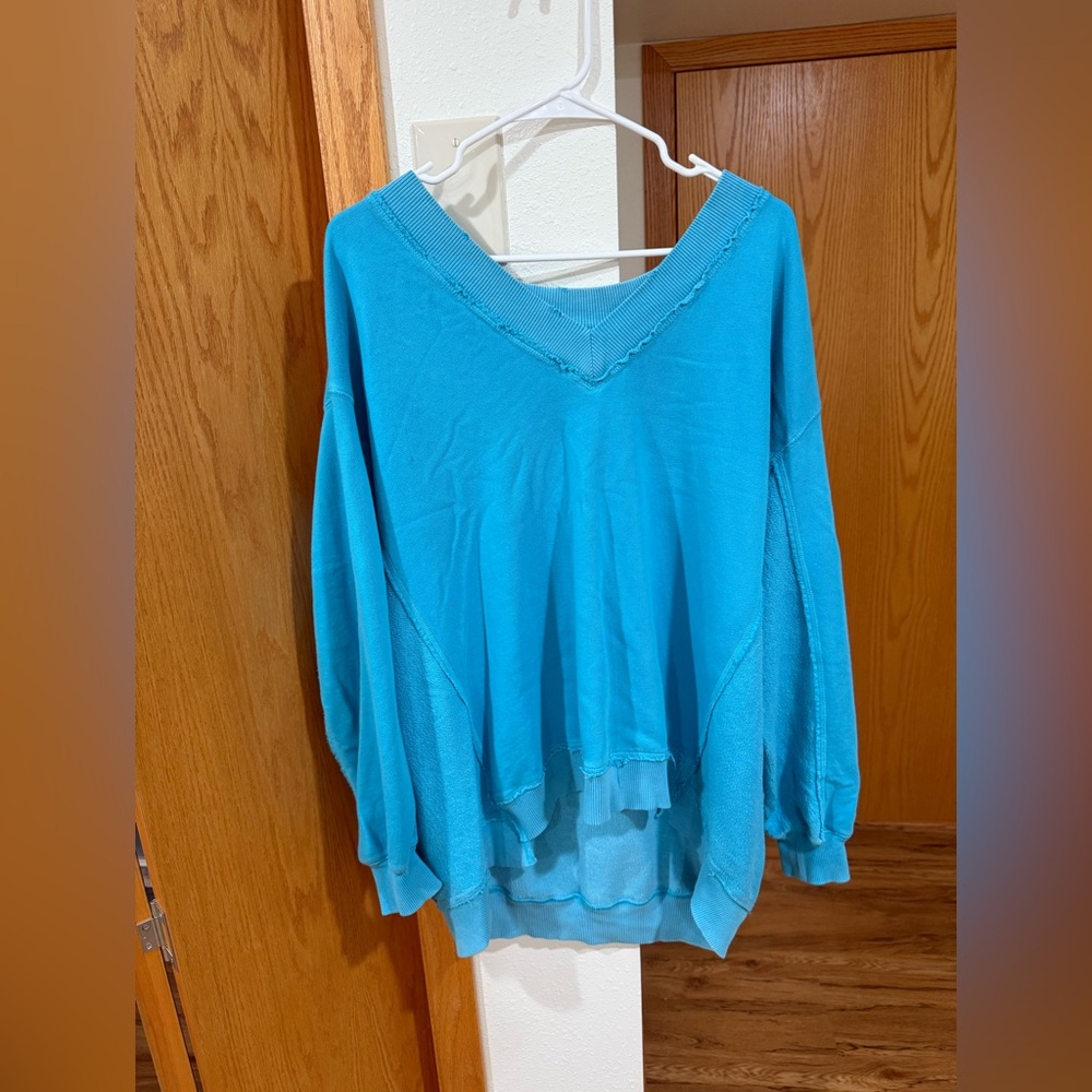 Blue Aerie off the shoulder oversized crewneck